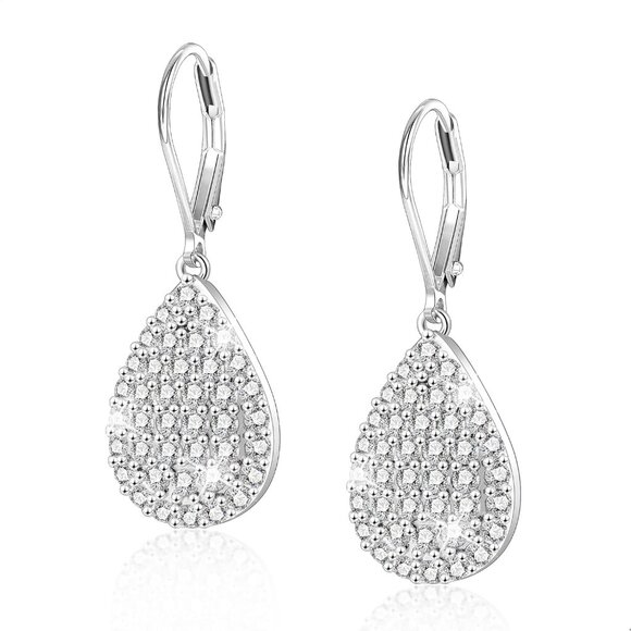 925 Sterling Silver Waterdrop Trendy Hypoallergenic Leverback Earings  for Women - Picture 1 of 7